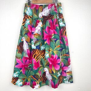 Vintage Workers Union Skirt S Colorful Maximalist Indie Bird Midi Floral Parrot